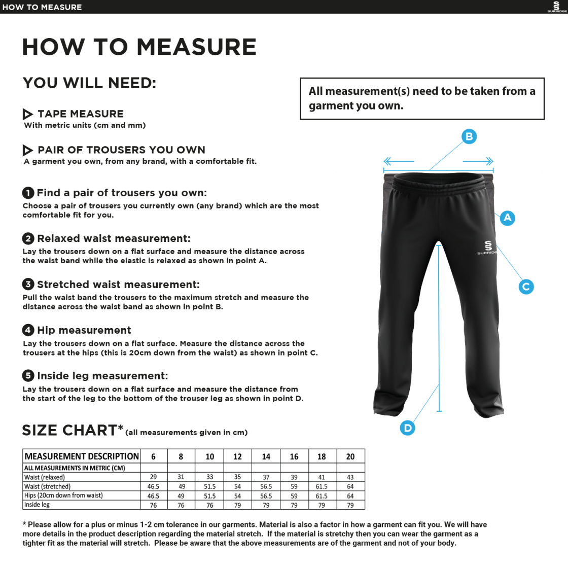 Kinross HC - Women's Poplin Track Pant : Black - Size Guide