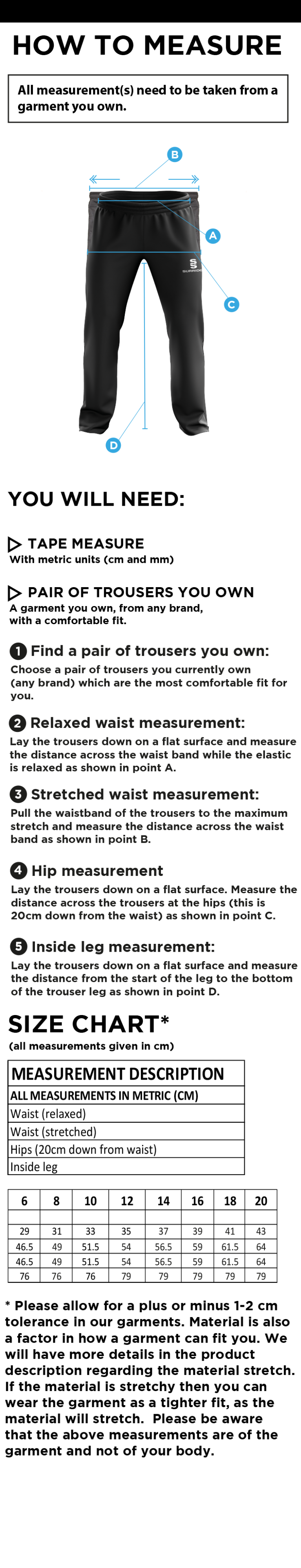 Kinross HC - Women's Poplin Track Pant : Black - Size Guide