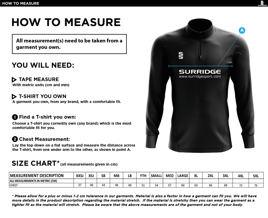 Kinross HC - Women's 1/4 Zip Dual Performance Top - Size Guide