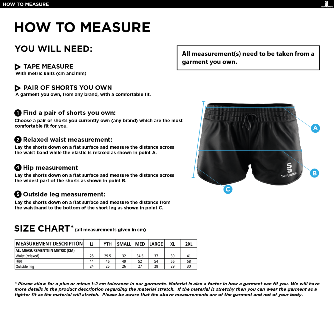 Kinross HC - Ladies Dual Active Short : Black - Size Guide