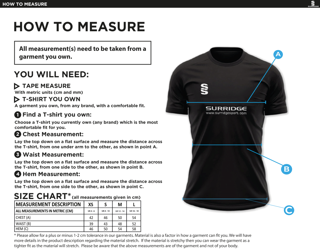 Kinross HC - Women's Dual Games Shirt : Black - Size Guide