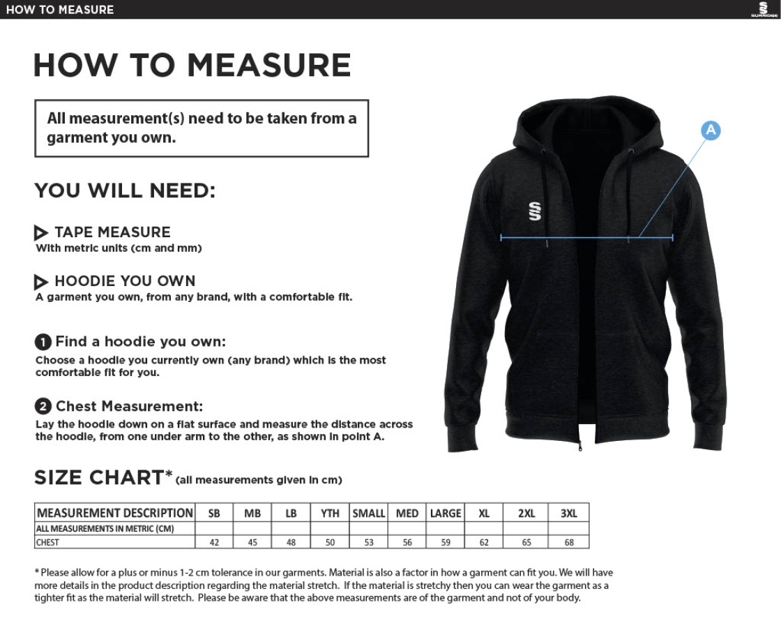 Kinross HC - Dual Full Zip Hoody - Size Guide