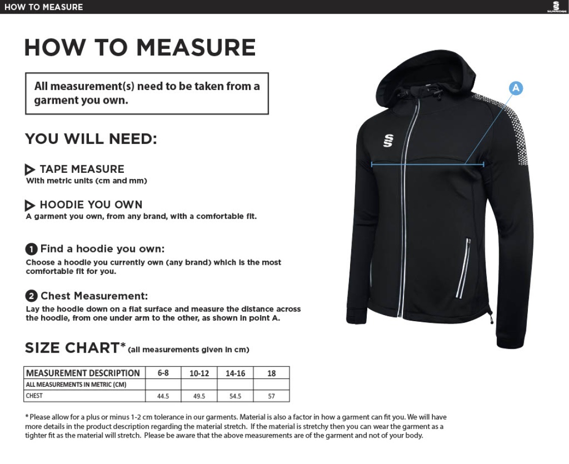 Kinross HC - Women's Dual Full Zip Hoody - Size Guide
